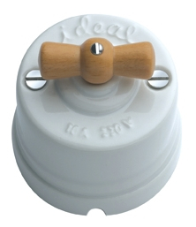 Int. base y lazo madera clara  Interruptores de porcelana vintage