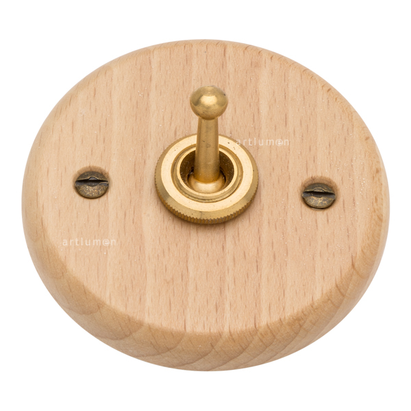 Interruptor madera clara y latón