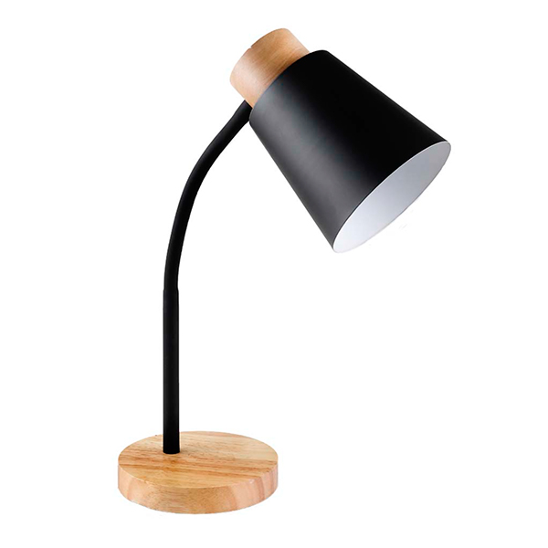 Lámpara negra base madera