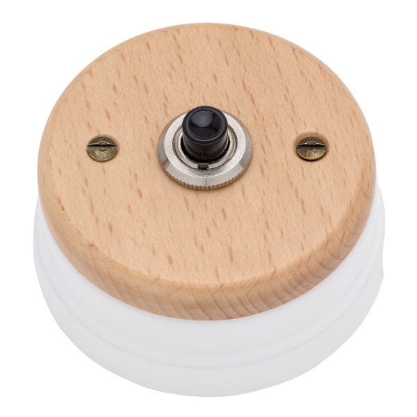 Pulsador madera clara y porcelana